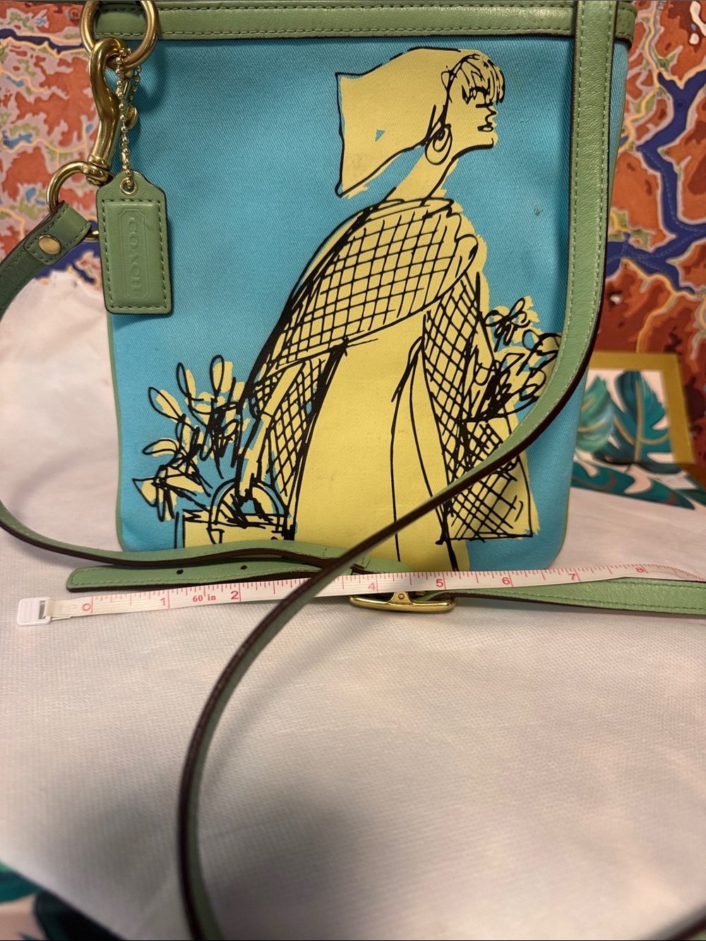 Coach Aqua and Yellow Illustrated Crossbody with Green Trim - Picture 4 of 9
